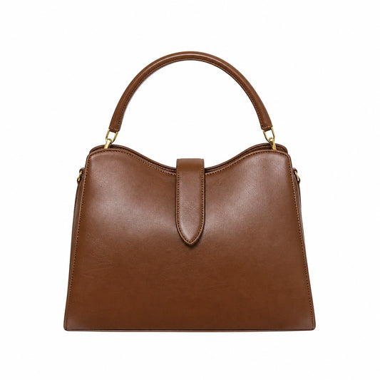 Balenora Brown Leather Structured Top Handle Handbag