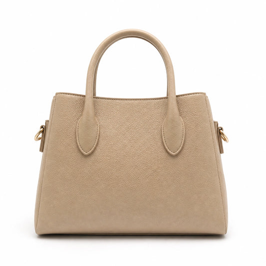 Balenora Beige Leather Structured Handbag