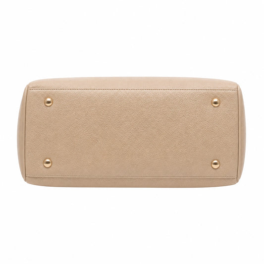 Balenora Beige Leather Structured Handbag