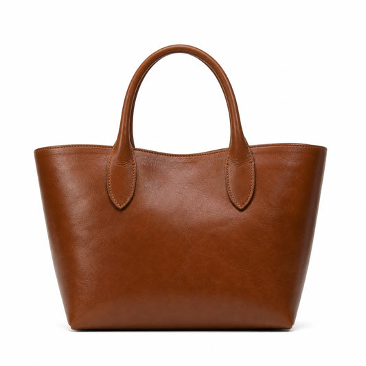 Balenora Brown Leather Classic Tote Handbag