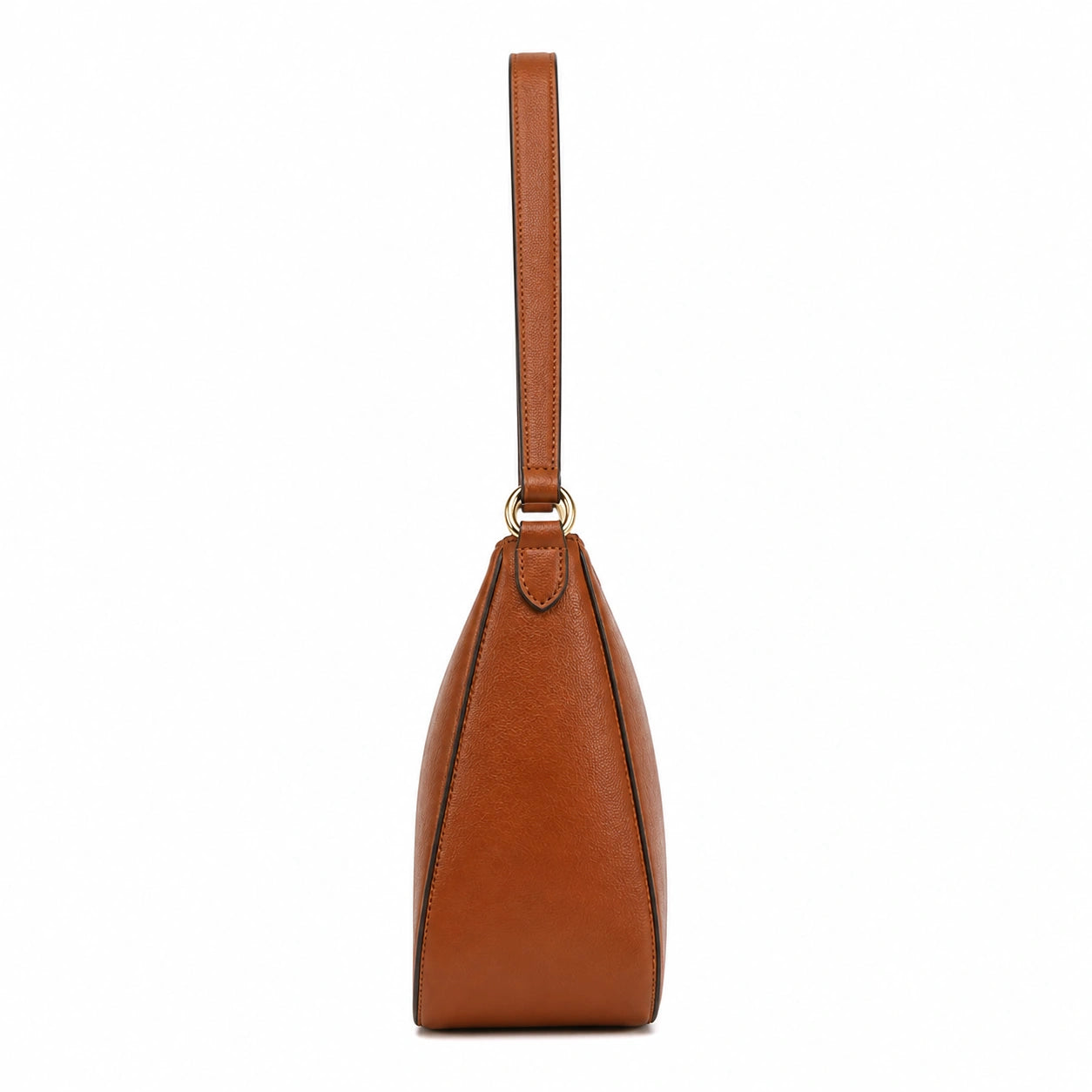 Balenora Brown Leather Curved Shoulder Bag