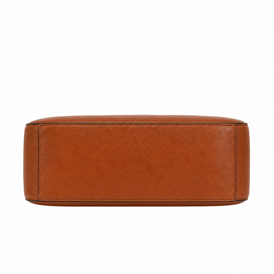 Balenora Brown Leather Curved Shoulder Bag