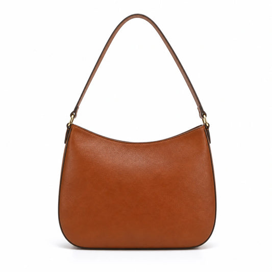 Balenora Brown Leather Curved Shoulder Bag