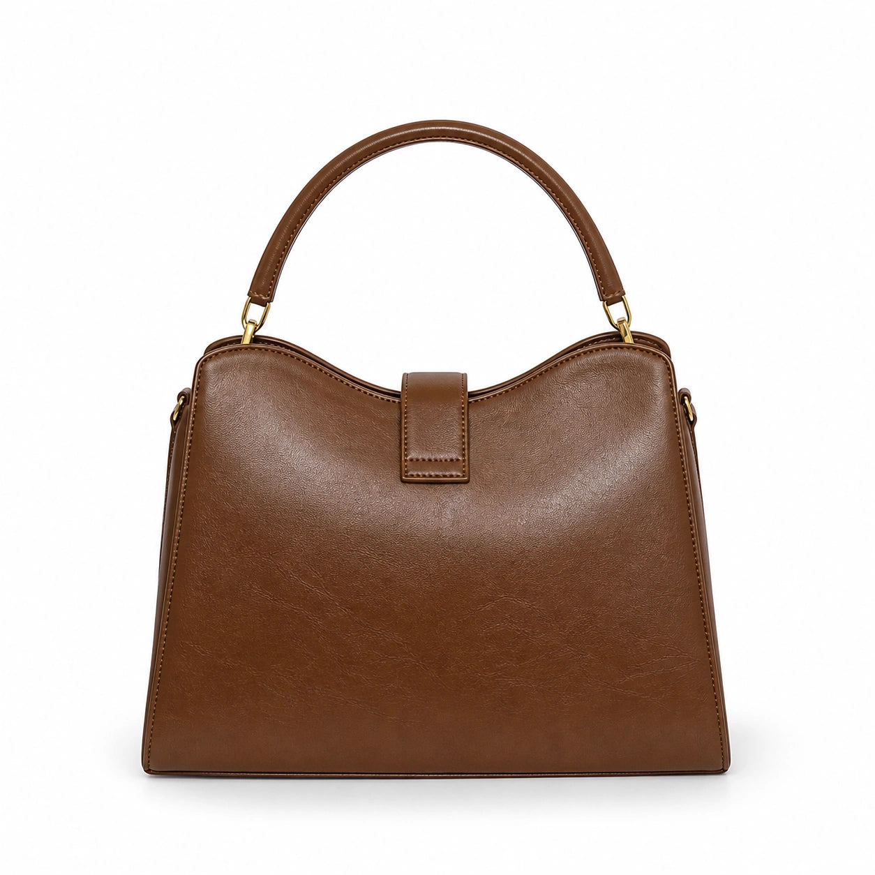 Balenora Brown Leather Structured Top Handle Handbag