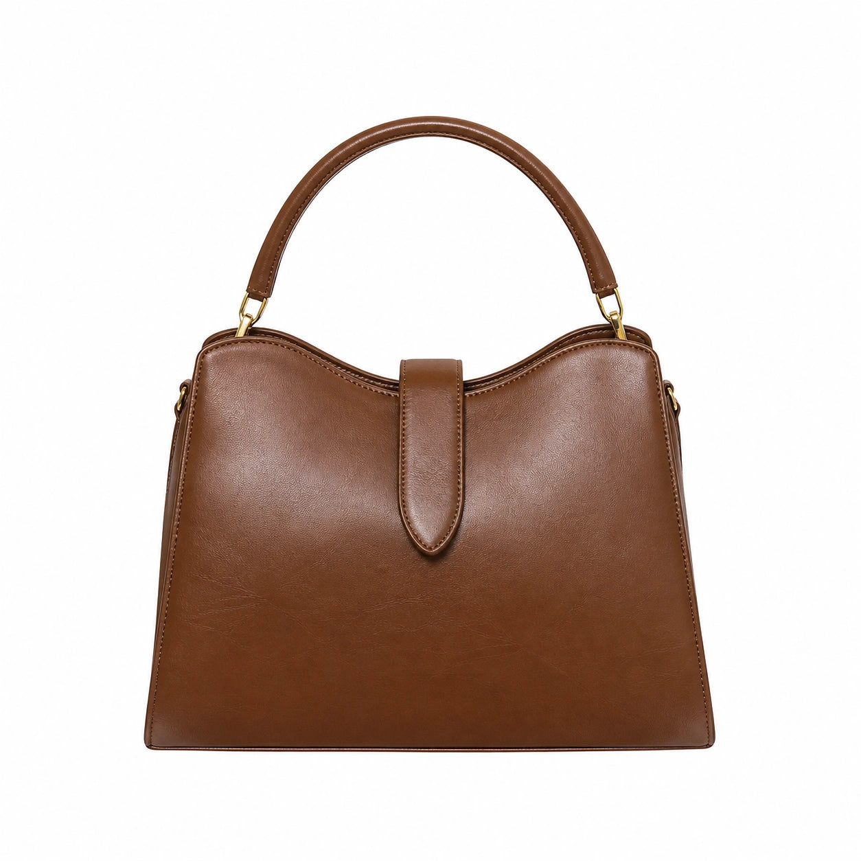 Balenora Brown Leather Structured Top Handle Handbag