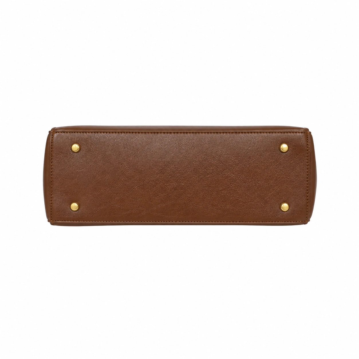 Balenora Brown Leather Structured Top Handle Handbag