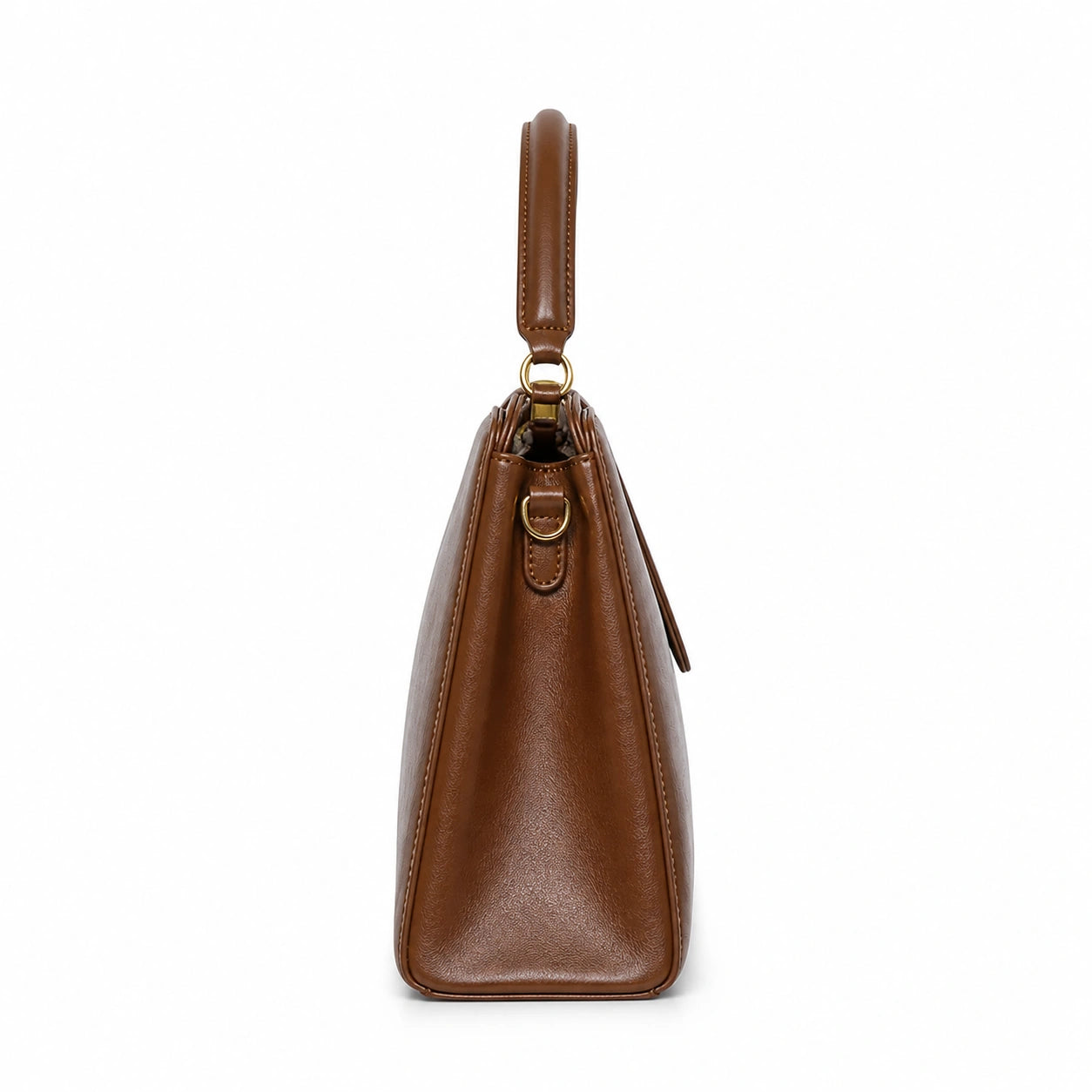 Balenora Brown Leather Structured Top Handle Handbag